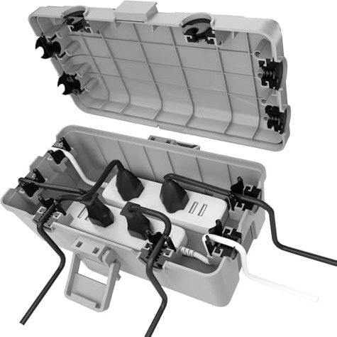 RISEMART Waterproof Electrical Box, IP54 Weatherproof Outdoor Extension Lead Dribox with 6 Cable Entries/Exits, 25 * 12 * 9.5cm Dry Box for Outside Socket, Electrics, Plug (Small, Grey)