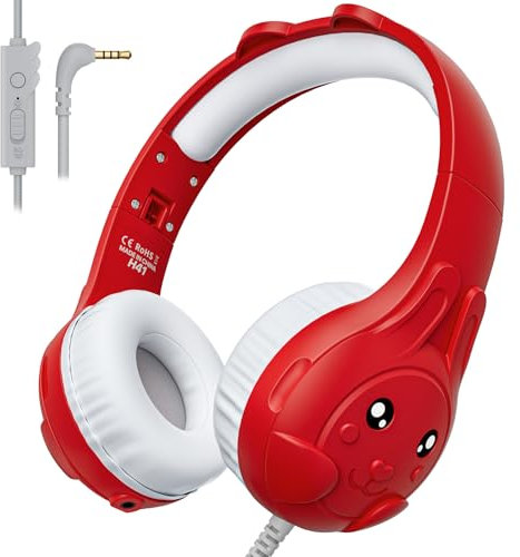 ZIUMIER Casque Filaire pour Enfants avec Microphone, limiteur de Volume 80/90 DB, Port de Partage Audio, Casque pour Tout-Petits de 3,5 mm pour l'école, Les Voyages (Rouge)