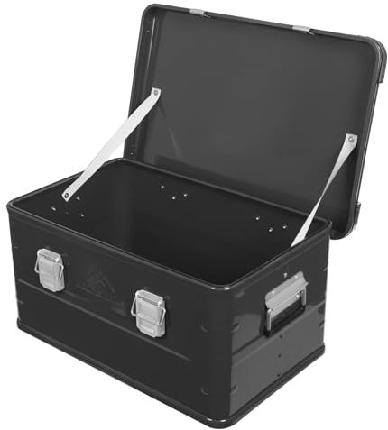Vielrosse Aluminiumbox Alubox 50 Liter - Aufbewahrungsbox Lagerschachtel Lagerbox Aufbewahrungskiste Tragfähigkeit Metallkiste 20kg für Camping Schwarz 57.5 * 37.5 * 27.3cm
