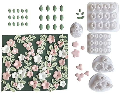 RETUOLWAG 5 moldes de arcilla con forma de hojas y flores, herramienta de cerámica para hacer joyas, cortador de arcilla para hacer pendientes