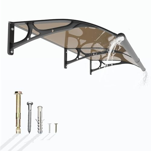 Pensilina Tettoia per Porta e Balcone Esterno con Grondaia in Alluminio,150x100 CM Tetto Copertura in Policarbonato Resistente ai Raggi UV, Pioggia, Neve e Grandine