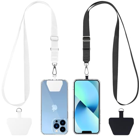 CACOE Universal Mobile Phone Chain, 2 Pcs Adjustable Collar Lanyard and 2 Pcs Durable Patches, Lanyard Mobile Phone Neck Strap Compatible with Most Smartphones