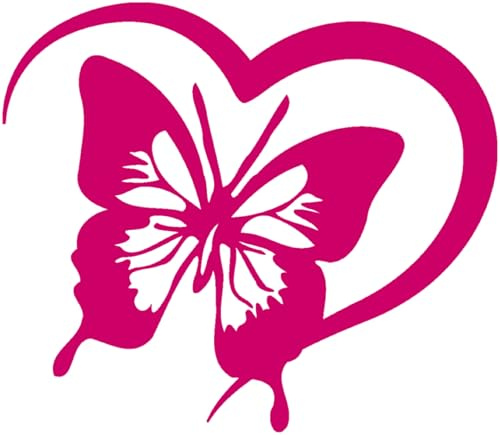 Samunshi® Herz mit Schmetterling Aufkleber für Auto Motorrad Helm Fahrrrad Notebook Tablet Autoaufkleber Sticker Heartbeat EKG Motorradaufkleber Silhouette 15 x 12,9cm pink
