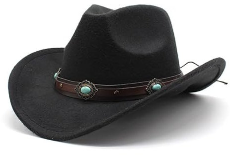 Klassische Wolle Cowboy Hut für Männer und Frauen Herbst Winter Western Style Filz Hut mit Riemen Design Dekorative Saphir Band Outdoor Sonnenhut