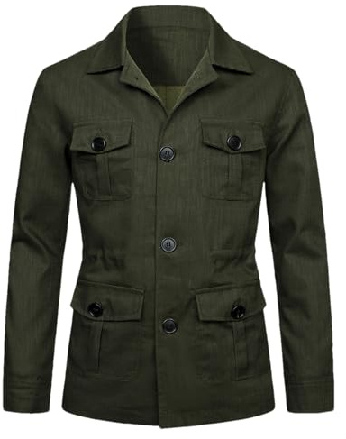 aromm Giacca di Lino Leggera da Uomo Bottoni Traspirante Casual Blazer Cappotto Verde con Tasche, S