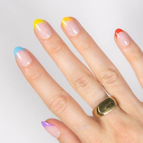 MOYOU LONDON Gel Press On Nails - Elegant Short Oval French Tip False Nails, Long-lasting & Comfortable Soft Fake Nails with Glue, Reusable Natural Stick On Nails for Women, 32 Pcs in 16 Sizes