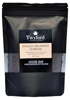 English Breakfast Tea Loose Leaf, Strong Natural Black Tea Blend of Assam & Ceylon with a pinch of Kenyan | 100g re-sealable pouch by Twyford Company | Traditional Whole Leaf Brew