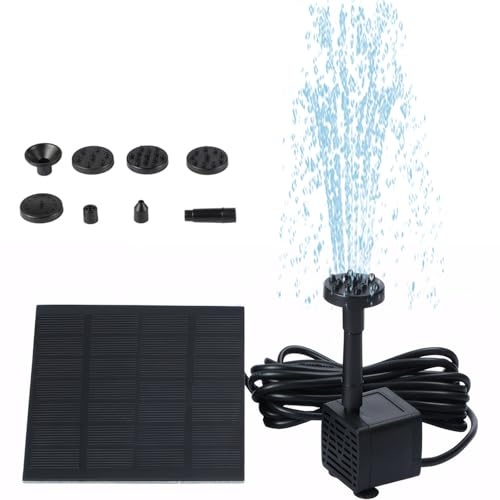 dijiusidy Solar Springbrunnen mit 1.5W Solar Panel, Solar Brunnenpumpen mit 3 Meter Wasserleitung DIY und 6 Fontänenstile, Solarpumpe Set für Garten, Vogelbad, Gartenteich