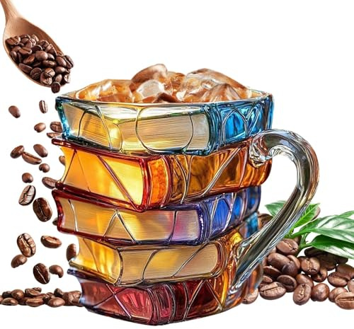 Tazza da caffè dipinta, libri in colorato, tazza da caffè 3D impilata a forma di libri, tazza da caffè dipinta in a tema lettura a tema latte/tè, decorazione per casa e ufficio, per amanti