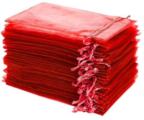 Jonami Sacchetti Organza Rossi Portaconfetti 7x9 cm Bomboniere Matrimonio Natale Gioielli Caramelle - 100 pz