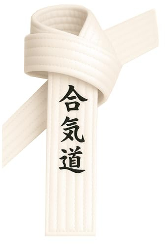 TEKKA BUDO Ceinture d'aïkido brodée blanche - caractères d'aïkido janais - Sangle blanche avec broderie Kanji, Blanc., 280 cm