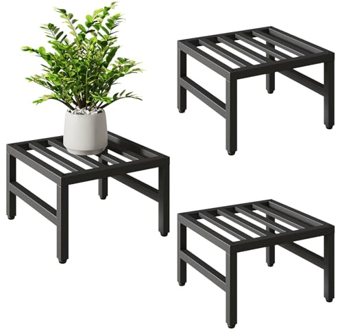 IBUYKE 3 Piezas de Soporte Metálico para Plantas de Interior y Exterior, 30cm Soporte para Macetas Pequeñas, Estante Moderno Cuadrado para Plantas y Flores para Salón Balcón Jardín, Negro TMJ075B-3