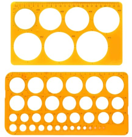 2 Piezas Plantillas de Dibujo, Plantillas Circulares de Dibujo Geométrico con 7 y 36 Círculos, Ideal para Oficina y Escuela Diseño de Dibujos, Reutilizables