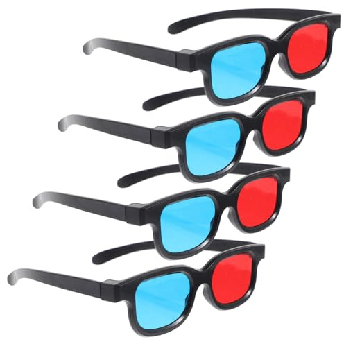 Healeved 4pcs Plastic 3d Glasses Red Blue Frame Universal 3d Viewing Glasses for Movies at Home Tv Projector Compatible Left Right Format