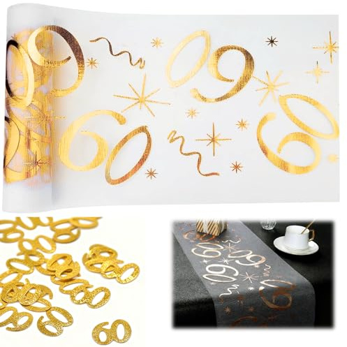 Solivive Gold 60. Geburtstag Tischläufer, 28cm x 10m, Polyester, Einfarbig, Unisex, Zuschneidbar, Geeignet für Geburtstagsfeierdekorationen und Geschenkboxdekorationen