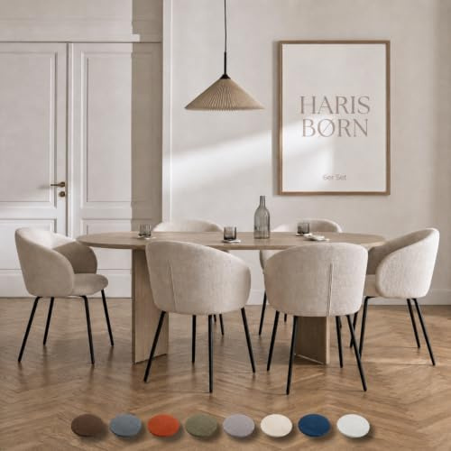 Haris Børn® Esszimmerstühle (6er Set) Beige - Bequeme Polster Esszimmerstühle mit Armlehne - Premium Esstisch Stühle & Wohnzimmer Stühle - Moderne Esszimmerstühle 30 Tage risikofrei testen
