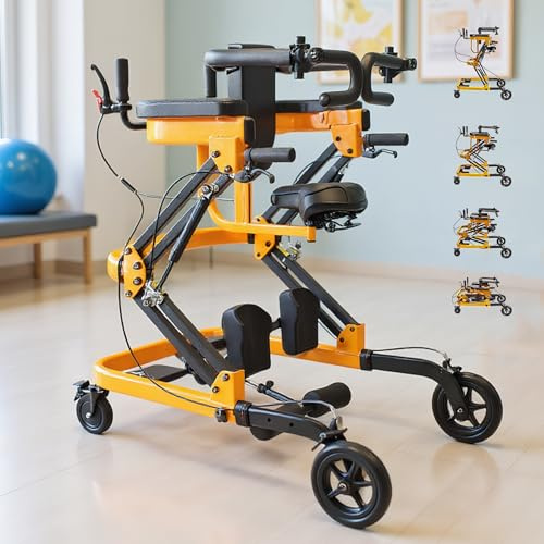 Andador Plegable con Asiento y Respaldo, Marco Aluminio Ajustable en Altura y Anchura con Ruedas Bloqueables para Adultos y Mayores, Uso Interior y Exterior yellow
