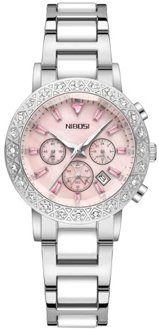 NIBOSI Women's Watches Analog Chronograph Quartz Wrist Watches,Day Date | Diamond Dial, Display Luxury Waterproof Watch for Wrists Two-Tone Strap,Stainless Steel Watch Case