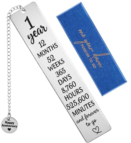 Resurhang 1 Year Anniversary Steel Bookmark with Gifts Box for Her & Him, 1st Wedding Anniversary Engagement Gifts for Couple Book Lover Women Men Fiancé Husband Wife Valentines Day Bookmark