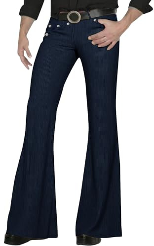 Generisch Pantaloni da uomo per il tempo libero, stile retrò, a gamba larga, elasticizzati, comodi, da streetwear, Blu, S