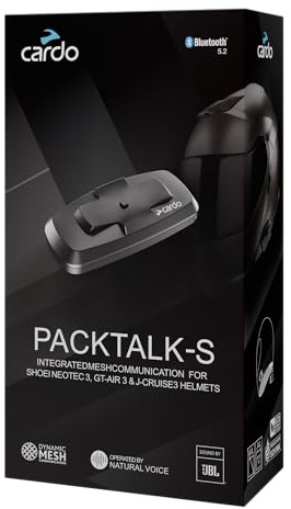 Cardo PACKTALK-S pour Casques SHOEI GEN 3. Système de Communication conçu spécifiquement pour Les Casques SHOEI GT-Air 3, NEOTEC 3 et J-Cruise 3.