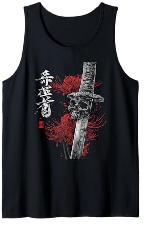 Otaku Anime Japonais Katana Fleur de lys Rouge Débardeur