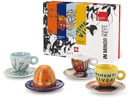 illy Art Collintion 25787 Biennale 2026 Mugs, 4 Cappuccino Cups Numbered and Signed Maher, Werewere, Petersen and Rahman