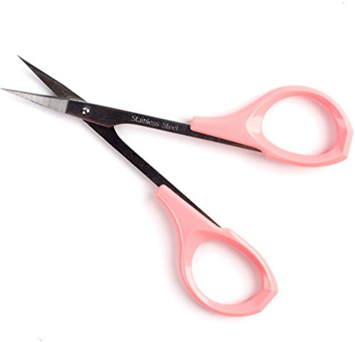 EMILYSTORES Eyebrow Grooming Scissors 4 Inches Curved Small Craft Lash Scissor for Eyebrow Eyelash Extensions Stainless Steel 1PC (Pink_Curved)