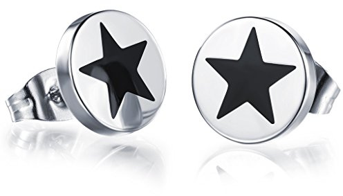 Feilok Edelstahl Stern Ohrring Ohrstecker Unisex Ohrstecker Rund Schwarz mit Stern und Edelstahl Stecker