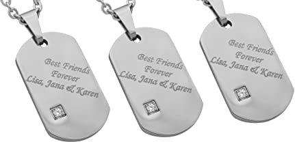 Hanessa 3 Stück Personalisierte Kette mit Gravur Edelstahl 50 cm mit Anhänger Dog Tag mit Strass-Stein in silber - Personalisierte BFF Geschenke Freundin Freund Freundschaft Halskette personalisiert
