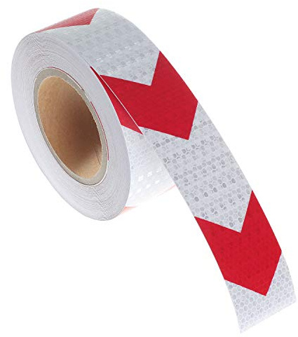 25Mx5cm Ruban avertisseur réfléchissant, Réflecteur Ruban adhésif de sécurité pour Flèche Orientation, signal d'avertissement, Haute Visibilité, Haute Intensité, Flèche en Rouge et Blanc, TKD5031