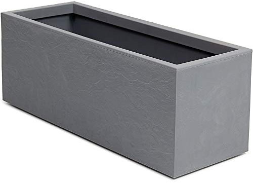 Ondis24 Pflanzkübel Vulkan, 57L Pflanzvolumen, rechteckig, Blumenkasten mit Wasserspeicher, Balkon Terrasse, Blumenkübel (Grau)