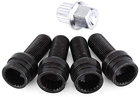 4 + 1 M14 x 1,5 mm Radschraube aus schwarzem Stahl und Sicherungsmuttern-Set