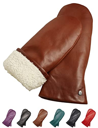 AKAROA ESTD 2019 Lederhandschuhe Damen SUE, Fäustling, italienisches Leder, Futter aus original Neuseeland Lammfell