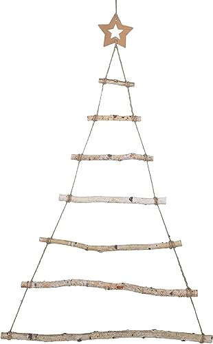 GWHOLE Escalera de Madera Árbol de Navidad 90 x 60cm para Colgar Calendario de Adviento Decoración Navidad Ramas Adornas de Pared