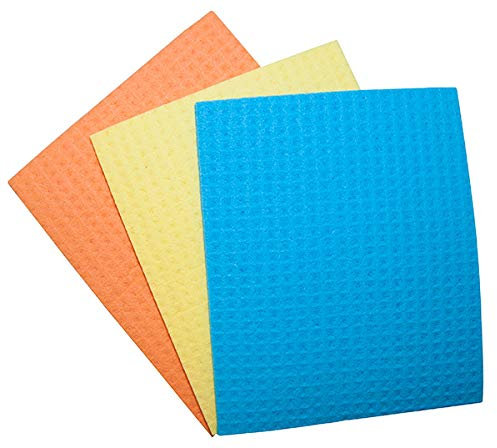 Panno spugna per pulizia prodotti da ufficio in cellulosa 18 x 16 cm, 3 pezzi colori assortiti/forniture e dispenser per pulizia e pulizia/tipo-cellulosa/colori assortiti