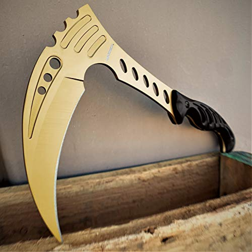 KCCEDGE BEST CUTLERY SOURCE 12 Scythe Fixed Blade Knife - Full Tang Blade Tactical & Survival Knife - Camping Accessories & Gear 80015 (Gold)