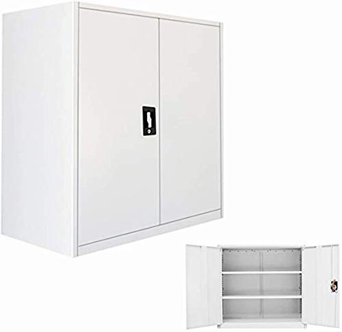 Panana 3/4/5 Layer Metal Filing Cabinet with Shelves and Lockable System 2 Door Storage Cupboards Unit for Home Office Furniture (White, 3 Layer: W 90 x D 40 x H 90cm)