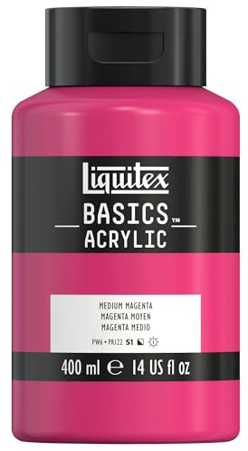 Liquitex 8870321 Basics - Acrylfarbe, monopigmentierte Künstlerpigmente, lichtecht, mittlere Viskosität, Archivqualität, seidenglänzender Finish, 400ml Flasche - Mittelmagenta