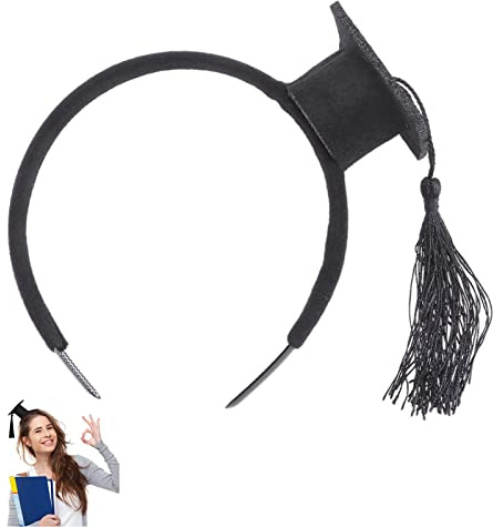 HXHWKEN Haarreif mit Mini-Hut Mini Doctoral Cap Haarband Unisex Haarreif | für Graduierung Dekoration Studierende oder Karneval schwarz
