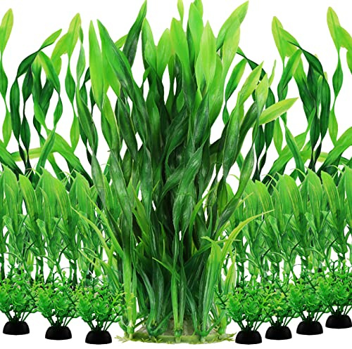 PietyPet Aquarium Plants, 20pcs Fish Tank Decor Green Plants Artificial Aquarium Decorations for Household and Office Aquarium Simulation, Small to Large