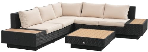 Outsunny 4-TLG. Luxus Polyrattan Gartengarnitur mit Beistelltisch Schwarz
