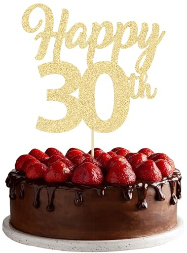 3Pcs Happy 30th Birthday Cake Toppers Gold Glitter Number 30 Cake Dcorations Thirty Happy 30th Cake Pick Decorations for Cheers to 30 Years Old 30th Birthday Wedding Anniversary Party Supplies