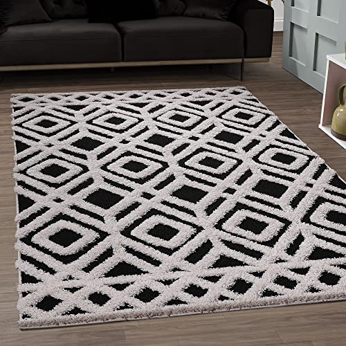SANAT Wohnzimmer Teppich - Luxus Shaggy Nicht-schuppend Teppich, Wohnzimmer Schlafzimmer Esszimmer Eingangsbereich Teppiche, Schwarz 140 x 200 cm