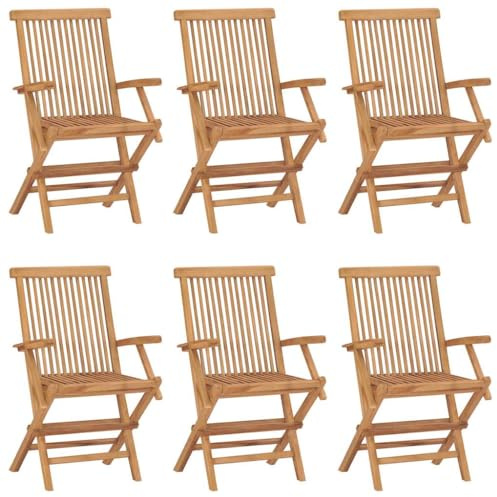 vidaXL 6X Teak Massiv Gartenstuhl Klappbar mit Armlehnen Klappstuhl Holzstuhl Stuhl Stühle Essstuhl Gartenmöbel Terrassenstuhl Balkonstuhl