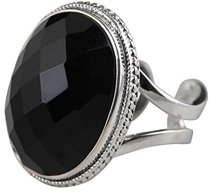 WLLDDDIU Silberringe Damen 925,925 Sterling Silber Frauen Runde Schwarze Onyx Verstellbare Ringe Retro Alte Mode Facette Verstellbare Ringe Energie Charme Hochzeit Schmuck Geschenke Für Männer Dam