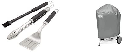 Weber Precision 3-Piece Grill Tool Set & Grey 57cm Diameter Charcoal Grill Cover 7176