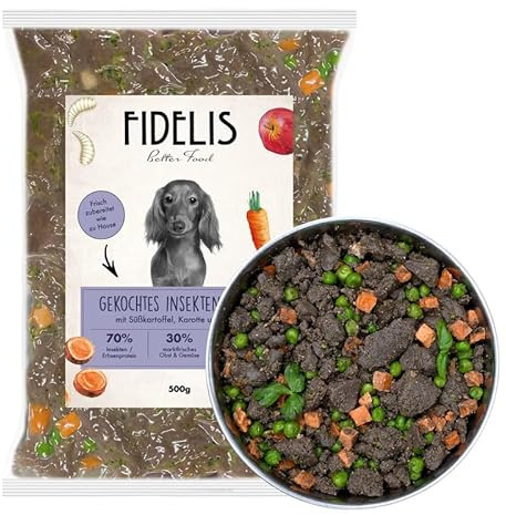 Fidelis - Gekochtes Frische-Menü Insekten für Hunde 10 x 500gr - Premium Hunde Futter mit 60% Insektenlarven, Gemüse & Obst - Proteinhaltiges Hundefutter nass nicht extrudiert - Zucker- & Getreidefrei