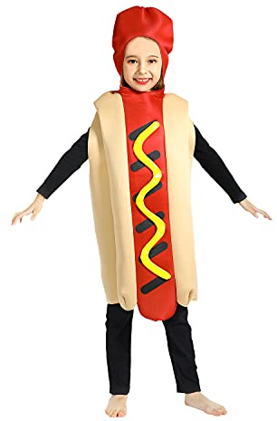 Rabtero Children Hot Dog Costume, Kids Halloween Costume Hotdog Dress Up, Christmas Carnival Hotdog Costume for Kids 6-8 Years