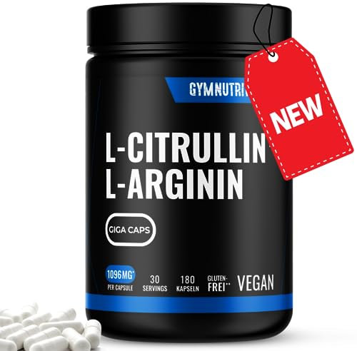 L-Arginin + L-Citrullin - 180 Kapseln - Hochdosiert 1096 mg pro Kapsel - Citrullin + Arginin Base - Aminosäuren - Vegan